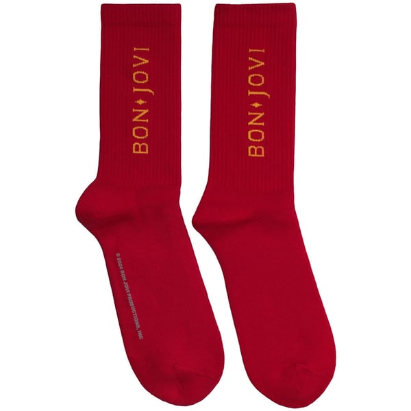 Bon Jovi Unisex Terry Socks: Original Logo (Red) (Size 40-45)