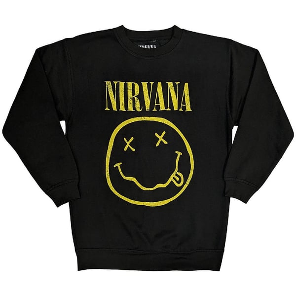 Nirvana Unisex Sweatshirt: Yellow Happy Face (Black) (X-Small)