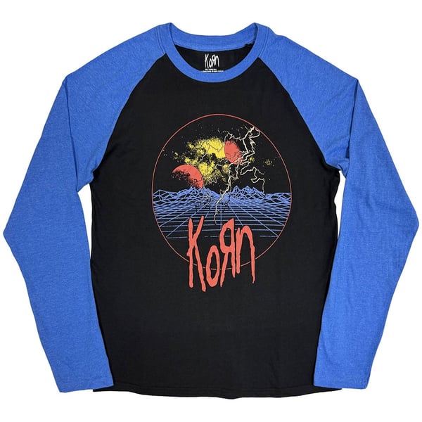 Korn Unisex Raglan T-Shirt: Wireframe Space (Black & Blue) (Medium)