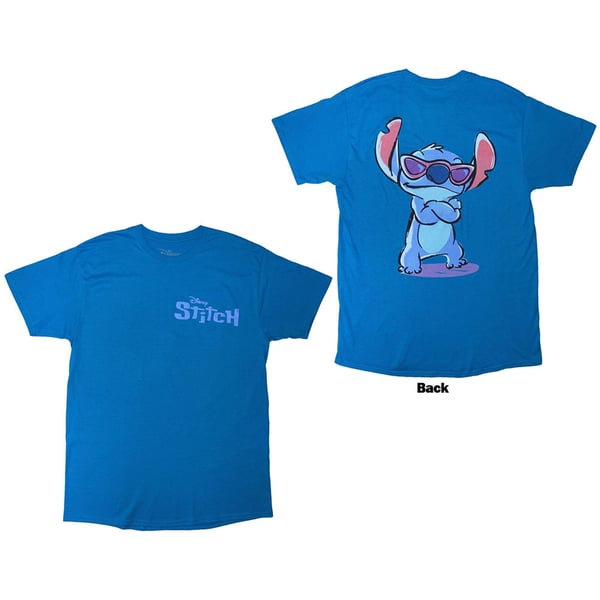 Disney Unisex T-Shirt: Stitch Logo (Blue) (Back Print) (Large)