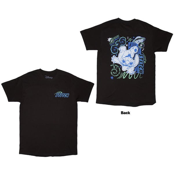 Disney Unisex T-Shirt: Stitch Handstand (Black) (Back Print) (Small)
