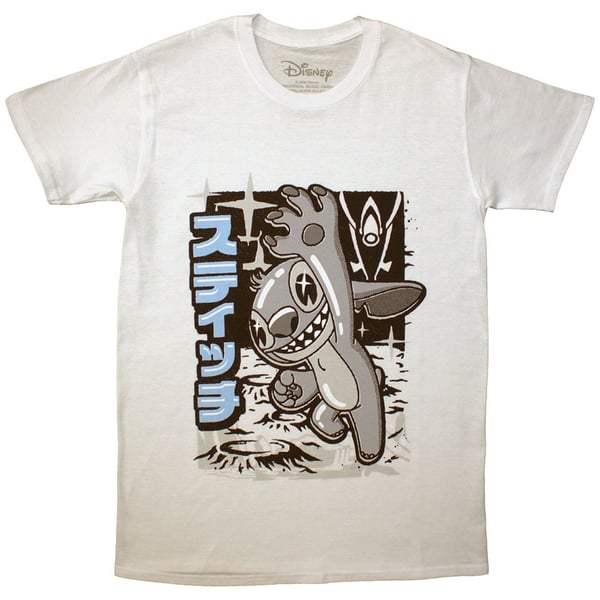 Disney Unisex T-Shirt: Stitch Jump Black & White (Natural) (XX-Large)