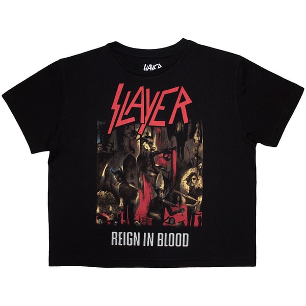 Slayer Ladies Crop Top: Reign In Blood (Black) (Large)