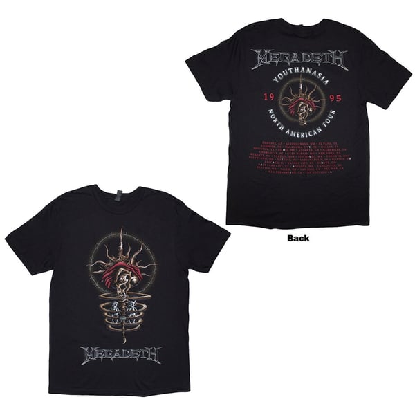 Megadeth Unisex T-Shirt: Youthanasia 1995 North American Tour (Black) (Back Print) (Large)