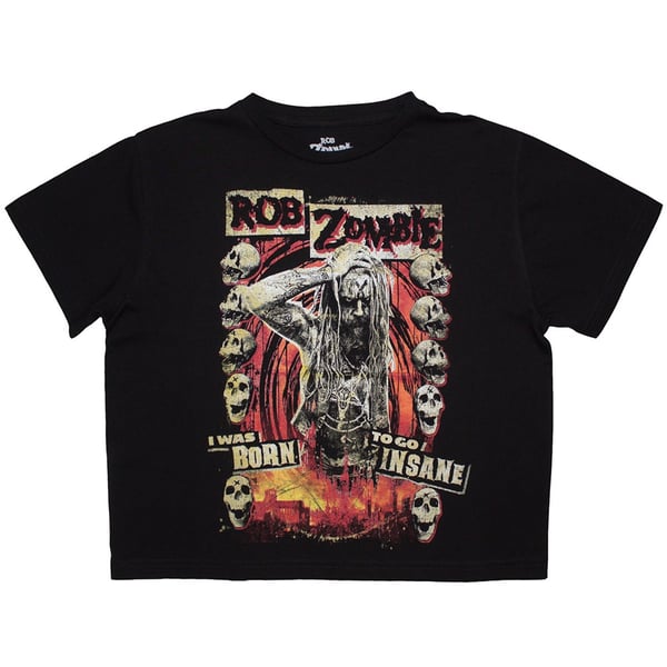 Rob Zombie Ladies Crop Top: Born To Go Insane (Black) (XX-Large)