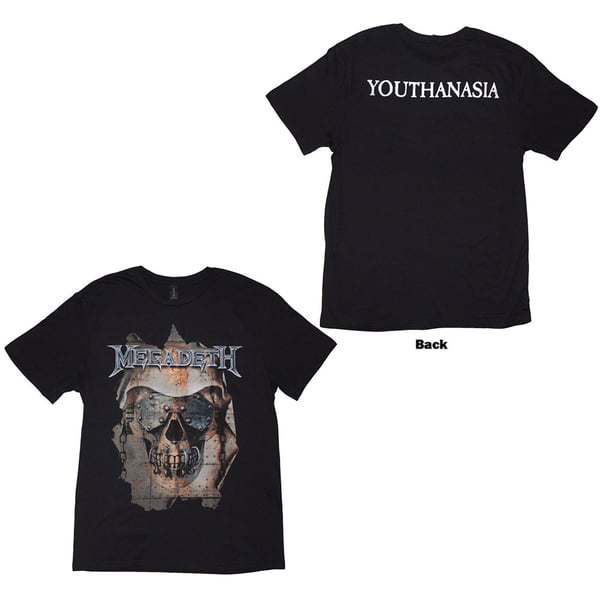 Megadeth Unisex T-Shirt: Youthanasia Ripped Thru (Black) (Back Print) (Medium)