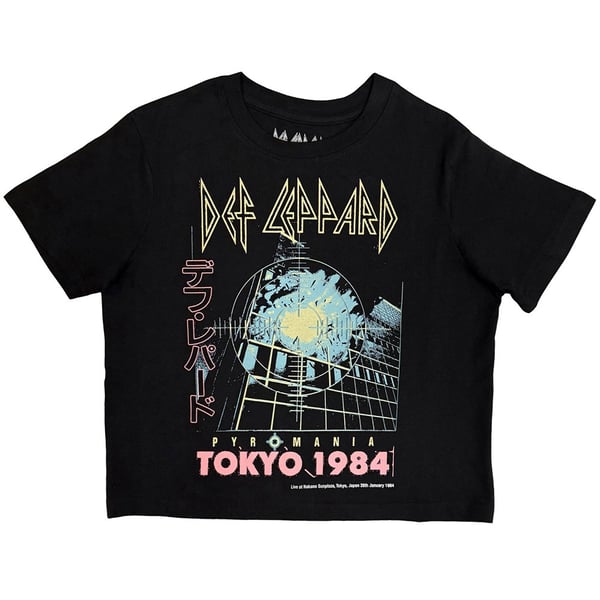 Def Leppard Ladies Crop Top: Tokyo (Black) (Large)