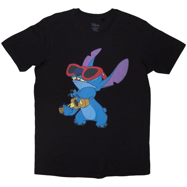 Disney Unisex T-Shirt: Lilo & Stitch Stitch Guitar (Black) (Medium)
