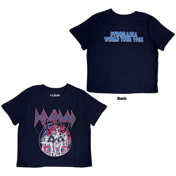Def Leppard Ladies Crop Top: Pyro Tour (Navy Blue) (Back Print) (XX-Large)