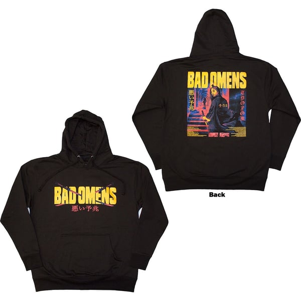 Bad Omens Unisex Pullover Hoodie: Samurai Woman (Black) (Back Print) (XX-Large)