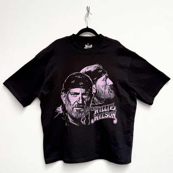 Willie Nelson Unisex Oversized Boxy T-Shirt: Purple Graphic (Black) (Small) Willie Nelson Unisex Oversized Boxy T-Shirt: Purple Graphic (Black) (Small)