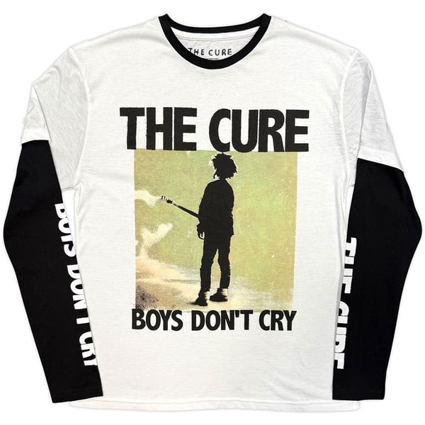 The Cure Unisex Layered Long Sleeve T-Shirt: Boys Don't Cry Box (Black & White) (Sleeve Print) (Small)