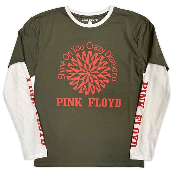 Pink Floyd Unisex Layered Long Sleeve T-Shirt: Shine On (Green & White) (Sleeve Print) (X-Large)