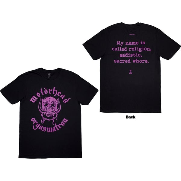Motorhead Unisex T-Shirt: Orgasmatron Lyric (Black) (Back Print) (X-Large)