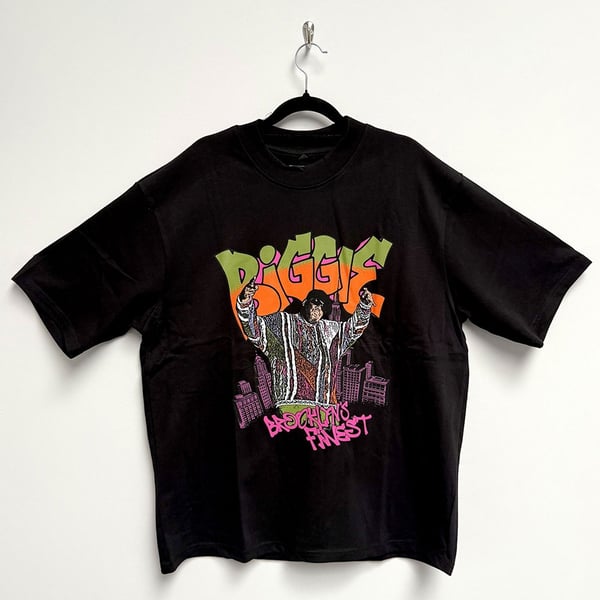 Biggie Smalls Unisex Oversized Boxy T-Shirt: Cartoon Graffiti (Black) (X-Large)