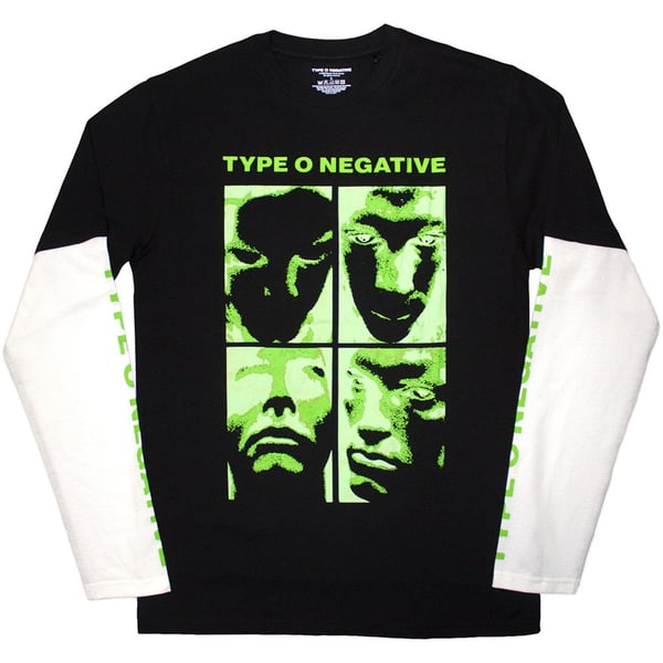 Type O Negative Unisex Layered Long Sleeve T-Shirt: Faces (Black & White) (Sleeve Print) (Small)
