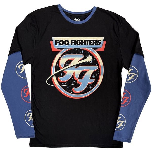 Foo Fighters Unisex Layered Long Sleeve T-Shirt: Comet (Black & Denim Blue) (Sleeve Print) (XX-Large)