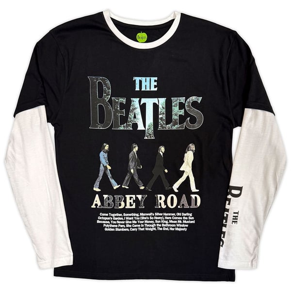 The Beatles Unisex Layered Long Sleeve T-Shirt: Abbey Road Infill (Black & White) (Sleeve Print) (XX-Large)