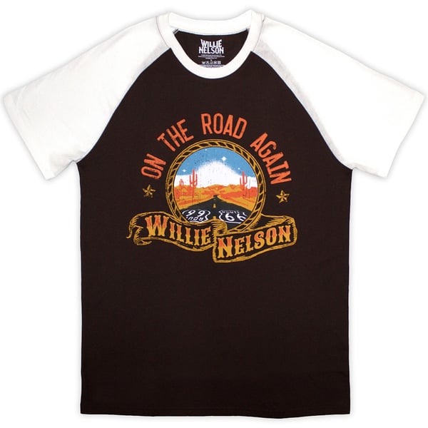 Willie Nelson Unisex Raglan T-Shirt: Route 66 (Brown & White) (XX-Large)