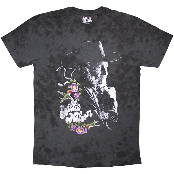 Willie Nelson Unisex T-Shirt: Floral (Black) (Wash Collection) (Small)