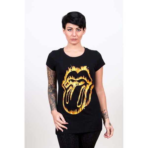 The Rolling Stones Ladies T-Shirt: Flaming Tongue (Large)