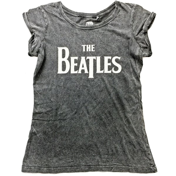 The Beatles Ladies Fashion Tee: Drop T Logo (Acid Wash/Caviar Beads) (X-Large)