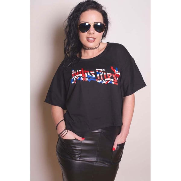 Judas Priest Ladies T-Shirt: Union (Boxy Style/Glitter Print) (Large)