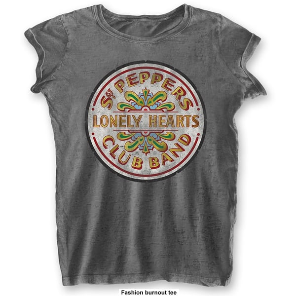 The Beatles Ladies Burn Out T-Shirt: Sgt Pepper Drum (Small)