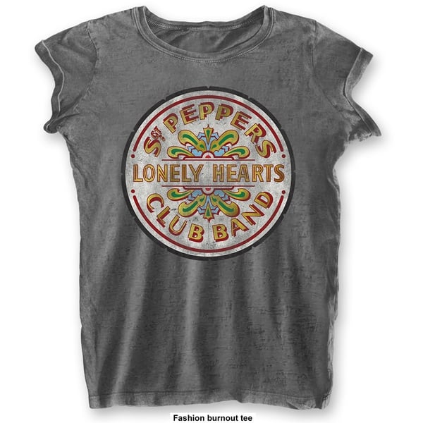 The Beatles Ladies Burn Out T-Shirt: Sgt Pepper Drum (Small)