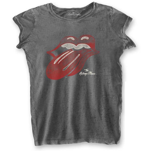 The Rolling Stones Ladies Fashion Tee: Vintage Tongue (Burn Out) (Small)