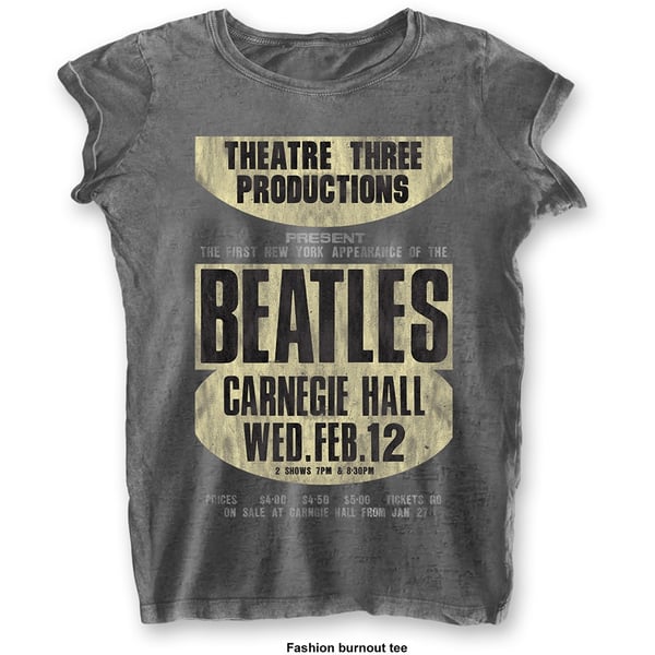The Beatles Ladies Burn Out T-Shirt: Carnegie Hall (Large)
