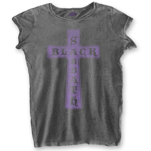 Black Sabbath Ladies Fashion Tee: Vintage Cross (Burn Out) (Large)