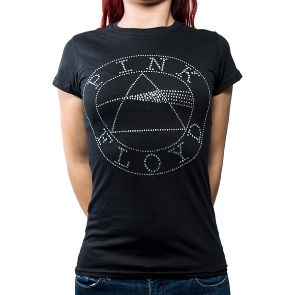 Pink Floyd Ladies Diamante T-Shirt: Circle Logo (Small)