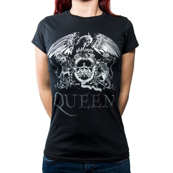 Queen Ladies Fashion Tee: Logo (Diamante) (Small)