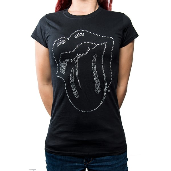 The Rolling Stones Ladies Fashion Tee: Tongue (Diamante) (Large)