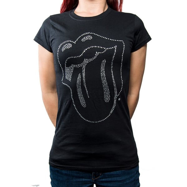The Rolling Stones Ladies Fashion Tee: Tongue (Diamante) (Large)