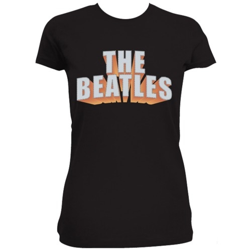 The Beatles Ladies Diamante T-Shirt: 3D Logo (Medium)