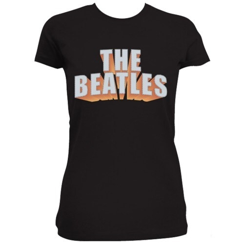 The Beatles Ladies Diamante T-Shirt: 3D Logo (X-Large)