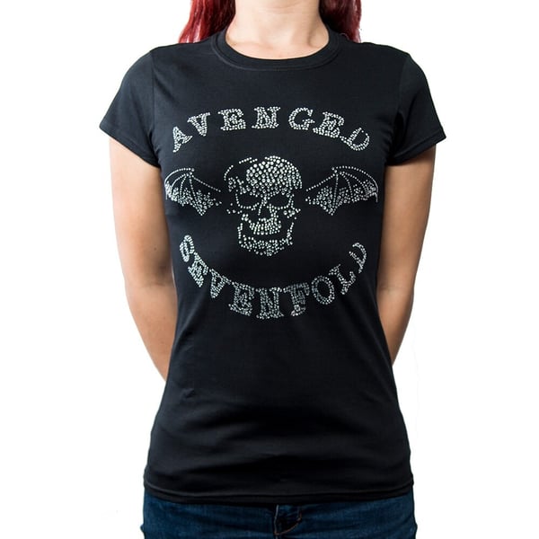 Avenged Sevenfold Ladies Diamante T-Shirt: Death Bat (XX-Large)