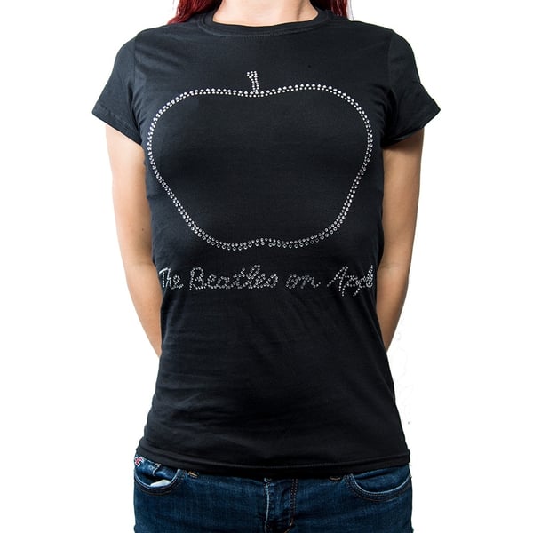 The Beatles Ladies Diamante T-Shirt: On Apple (Large)