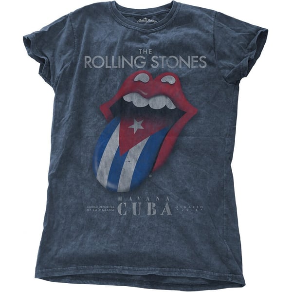 The Rolling Stones Ladies Fashion Tee: Havana Cuba with Snow Wash Finishing (Small)
