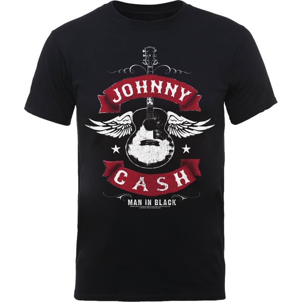 Johnny Cash Unisex T-Shirt: Winged Guitar (Small)