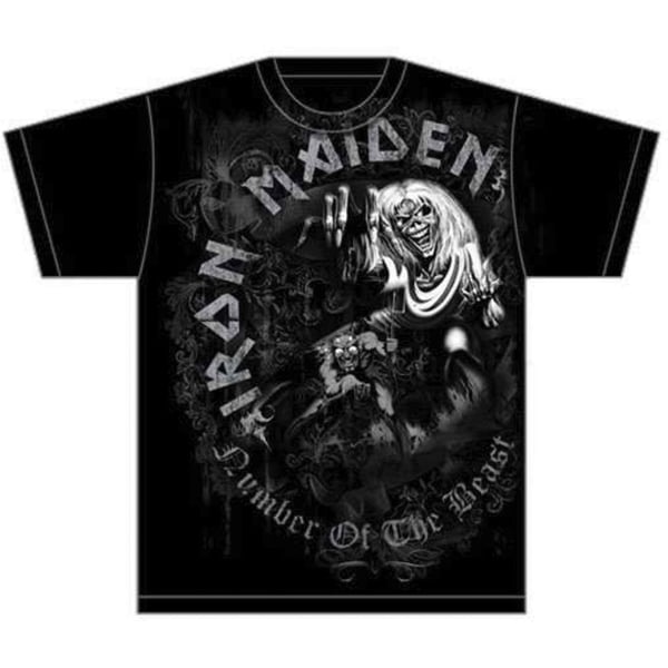 Iron Maiden Unisex T-Shirt: Number of the Beast Grey Tone (Medium)