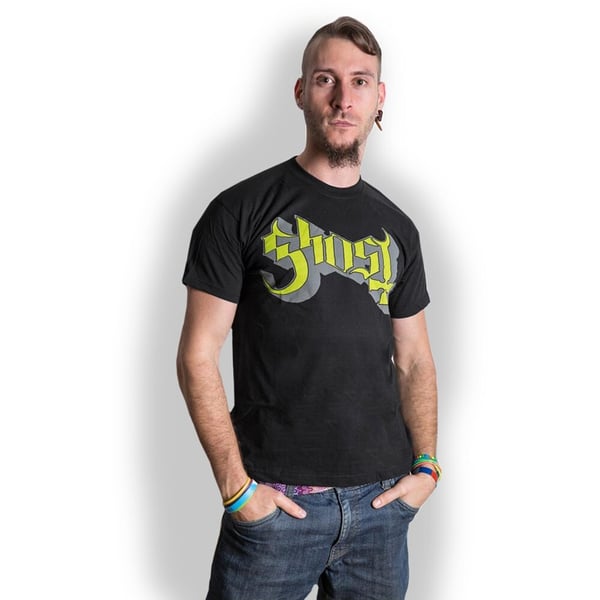 Ghost Unisex T-Shirt: Green/Grey Keyline Logo (Large)