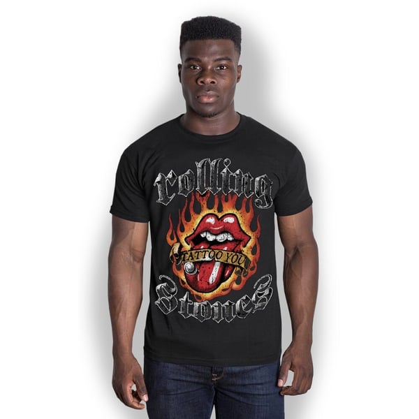 The Rolling Stones Unisex T-Shirt: Flaming Tattoo Tongue (Large)