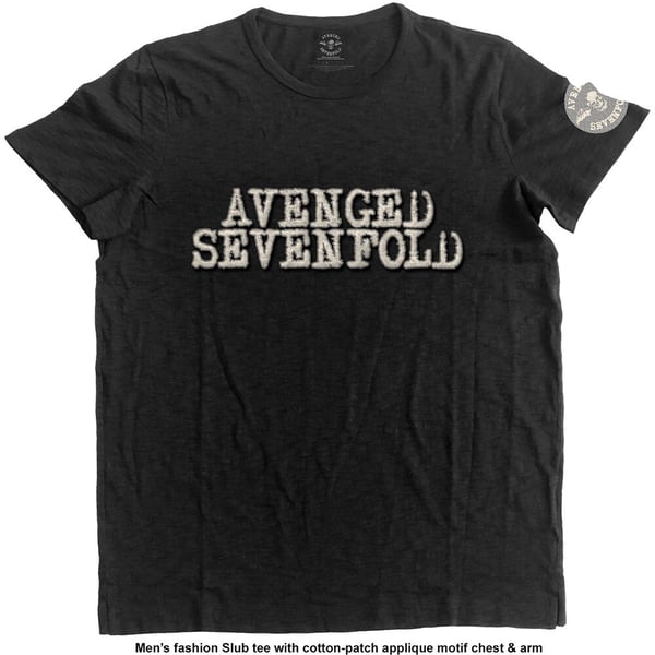 Avenged Sevenfold Unisex Applique T-Shirt: Logo & Death Bat (Medium)