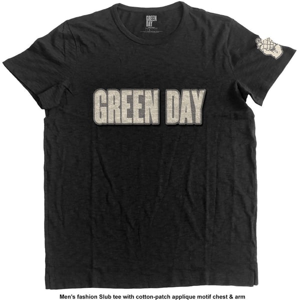 Green Day Unisex Applique T-Shirt: Logo & Grenade (X-Large)