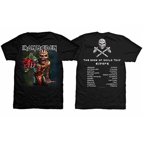 Iron Maiden Unisex T-Shirt: The Book of Souls European Tour V.1 (Back Print) (Small)