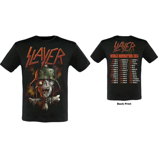 Slayer Unisex T-Shirt: Soldier Cross 2014 Dates (Back Print/Ex. Tour) (Small)
