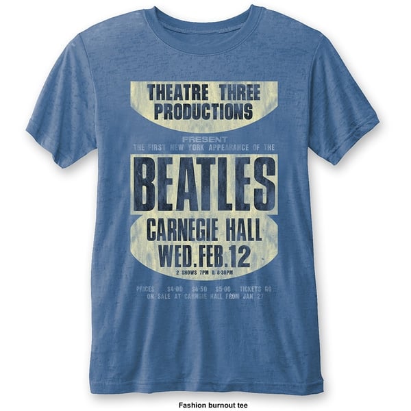 The Beatles Unisex Burn Out T-Shirt: Carnegie Hall (Small)